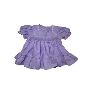 Vintage Bettes Girls Dress Infant Girls 12M Purple Ruffle Lace Smocked Dot 80s